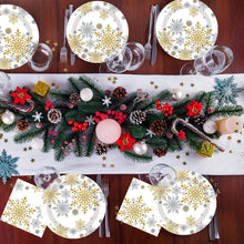 Load image into Gallery viewer, 90PCS Snowflake Christmas Party Supplies Set, Winter Wonderland Christmas Decorations with Disposable Paper Plates, Cups, Napkins, Forks, Knives &amp; Spoons, Holiday Tableware Kit for Christmas Dinner, Family Gathering &amp; Winter Party
