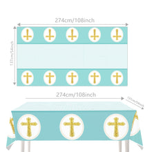 Load image into Gallery viewer, 91PCS Blue Cross Baptism Party Tableware Set, Disposable Paper Plates, Napkins &amp; Tablecloth for Baptism, Christening, First Communion, Birthday Celebration &amp; Religious Party Decorations
