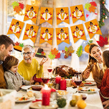 Load image into Gallery viewer, Autumn Thanksgiving Party Decor Set, Cute Turkey Hanging Pull Flag Garland, Harvest Themed Turkey Pumpkin Cake Cupcake Toppers, Complete Atmosphere Layout Supplies for Fall Festival Family Dinner Party
