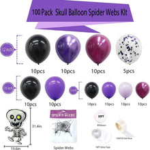 Load image into Gallery viewer, 100PCS Skeleton Halloween Balloon Garland Arch Set, Spooky Balloon Chain Decor Kit for Indoor Outdoor Halloween Party Background Layout
