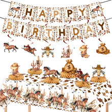 Load image into Gallery viewer, Western Cowboy Boot Party Decorations Set, Cowboy Birthday Banner Bunting with Disposable Tablecloth, Rustic Western Rodeo Theme Party Supplies for Birthday Celebration &amp; Event Decor

