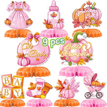 Load image into Gallery viewer, GDGDTOO Fall Pumpkin Honeycomb Party Centerpieces, Autumn Maple Leaf Table Decorations, Pink Pumpkin Themed Honeycomb Table Toppers for Indoor Holiday Dessert Table Celebration Party Supplies
