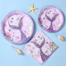 Load image into Gallery viewer, 40PCS Dreamy Purple Mermaid Disposable Tableware Set, Mermaid Themed Paper Plates Napkins Cups Kit, Under The Sea Party Decor Supplies for Birthday, Baby Shower, Ocean Theme Celebration Table Layout Ornaments
