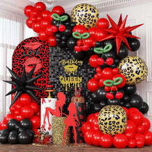 Load image into Gallery viewer, 133PCS Red &amp; Black Balloon Garland Arch Kit, Leopard Print &amp; Starburst Balloon Decorations for Queen Birthday Party, Bachelorette Party, Bridal Shower, Girls Celebration &amp; Photo Backdrop
