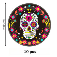 Load image into Gallery viewer, 20PCS Mexican Day of the Dead Halloween Party Tableware Serves 20 Guests, Sugar Skull Disposable Paper Plates Spooky Horror Party Atmosphere Decor Supplies
