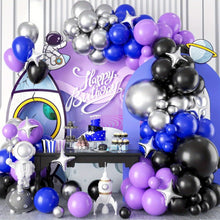 Load image into Gallery viewer, Space Theme Blue Purple Black Silver Balloon Garland Arch Kit, Astronaut Planet &amp; Rocket Balloon Set for Galaxy Birthday Party, Wedding, Graduation, Bachelorette, Engagement &amp; Event Decorations
