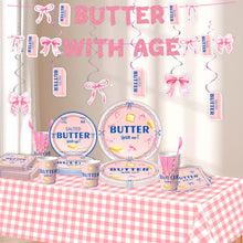 Load image into Gallery viewer, Party decoration in Colombia Party decoration in Colombia Pink Bow Butter Theme Party Supplies Set Disposable Tableware Napkins Cups Banner Tablecloth for Birthday Party Decorations
