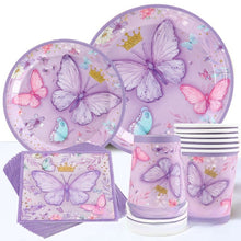 Load image into Gallery viewer, 40PCS Purple Butterfly Themed Disposable Tableware Set, Paper Plates Napkins Cups Cutlery Party Supplies, Butterfly Decor Table Decorations for Birthday, Baby Shower, Bridal Shower Indoor Gathering Layout Ornaments
