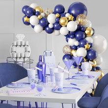 Load image into Gallery viewer, 92PCS Navy Blue Gold White Balloon Arch Kit, Star Confetti Balloons Garland, Elegant Party Decor Supplies for Men Birthday Graduation Anniversary Retirement Celebrations
