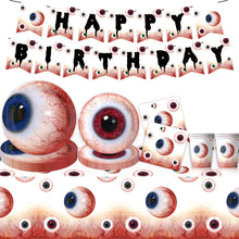 Load image into Gallery viewer, 52PCS Halloween Eyeball Party Supplies Set, Spooky Horror Theme Decorations with Disposable Paper Plates, Eyeball Banner Bunting &amp; Cake Toppers for Haunted House, Costume Party &amp; Halloween Celebration
