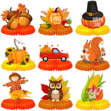 Load image into Gallery viewer, GDGDTOO Thanksgiving Day Party Centerpieces, Fall Harvest Honeycomb Table Decorations, Pumpkin Maple Leaf Themed Honeycomb Centerpieces for Indoor Outdoor Holiday Gathering Party Supplies
