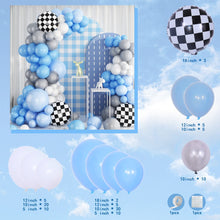 Load image into Gallery viewer, 107PCS Race Car Balloon Garland Arch Kit, Pastel Sky Blue Macaron Balloon Decorations for 1st Birthday Party, Baby Shower, Kids Racing Theme Celebration &amp; Photo Backdrop
