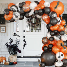 Load image into Gallery viewer, 104PCS New Halloween Macaron Color Balloon Garland Kit, Purple Black White Spider Web &amp; Bat Themed Set, Spooky Window Display Decor Supplies
