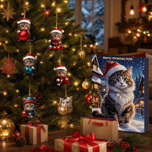 Load image into Gallery viewer, Christmas Party Supplies 24-Day Advent Calendar Surprise Box with Cartoon Kitten Acrylic Pendant Christmas Tree Ornament Countdown Decorations for Holiday Home Decor Gift
