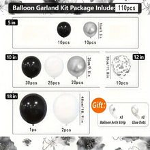 Load image into Gallery viewer, 110PCS Elegant Metallic Silver Black White Balloon Garland Arch Kit, Balloon Chain Set for Birthday Bachelorette Party Decorations
