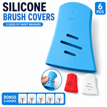 Load image into Gallery viewer, 6 Pack Silicone Paint Brush Holders, Paint Brush Protector Covers with Storage Rack, 3 Sizes Art Brush Organizer for Artists, Painting Supplies Storage with Hanging Hooks
