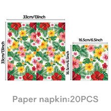 Load image into Gallery viewer, 82PCS Hawaiian Tropical Party Supplies Set, Palm Leaf Disposable Paper Plates, Cups, Tablecloth, Birthday Banner &amp; Pennant Flags for Luau Birthday Party &amp; Summer Celebration Decorations
