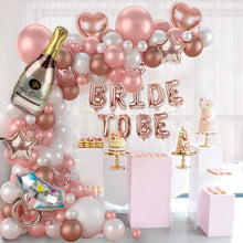Load image into Gallery viewer, 112PCS Rose Gold Balloon Garland Arch Kit with Champagne Bottle &amp; Diamond Ring Balloons, Bachelorette Party Decorations for Bridal Shower, Engagement, Wedding &amp; Photo Backdrop
