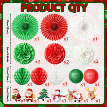 Load image into Gallery viewer, 20PCS Santa Claus Christmas Party Decorations Set, Xmas Honeycomb Hanging Swirls, Paper Lanterns &amp; Paper Fans for Christmas Holiday Party, Winter Celebration &amp; Indoor Festive Decor
